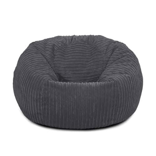 Bags of Beans Adult Corduroy Bean Bag Pre-Filled - Lounger Chair - Grey