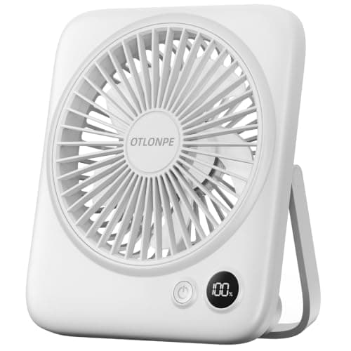 Otlonpe Portable Desk Fan, 4000mAh Small Rechargeable Quiet Personal Fan Battery-Operated & USB-Powered with LED Display for Bedroom Travel Sleeping Table Office Home Use, Cordless (White)