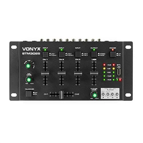 Vonyx STM3025 4 Channel Bluetooth DJ Mixer with USB MP3 Player, Crossfader, Talkover, Cue Function and Wireless Music Streaming for PA and Live Sound Systems