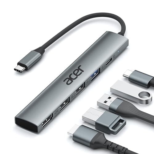 Acer USB C Hub HDMI 4K, Aluminum 5in1 USB-C Multiport with 3×USB-A, 100W PD
