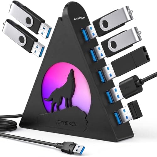 7 Port USB Hub, JoyReken USB 3.0 Hub with 2 FT Long Cable, Vertical USB Exrension Hub for Laptop, MacBook, Xbox, PS4/5, Flash Drive, XPS, PC, Flash Drive, Game Console, Printer, Camera,Keyborad, Mouse