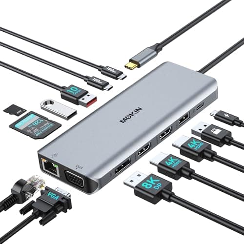 MOKiN Laptop Docking Station 4 Monitor for Windows, 13-in-1 2HDMI DP VGA