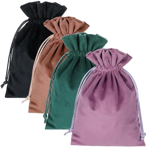 4pcs 7.08 X 5.11inch Velvet Gift Bags Soft Velvet Bags with Drawstrings,Dice Bag Small Drawstring Pouch for Tarot Rune Jewelry Crystal(4 Colors)