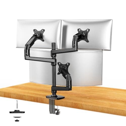 Ergounion Triple Monitor Mount - Adjustable 3 Monitor Desk Mount, Stand for Screens up to 40 Inches, 25 lbs Max, C-Clamp & Grommet Base - Black