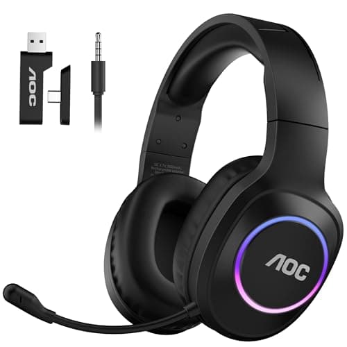 AOC Wireless Gaming Headset for PC, PS5/4, Switch, 2.4GHz Ultra-Low Latency & Bluetooth 5.4 & Wired, 7.1 Surround Sound, Noise Cancelling Mic, 239g Lightweight PC Headphones with 45H Battery