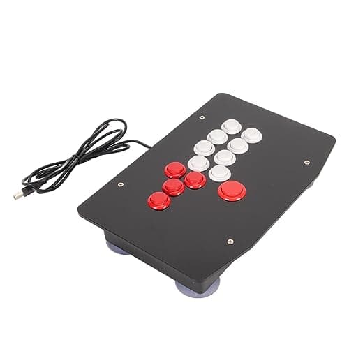 FAUOSWUK Fight Stick with Precise Control and Classic Black/Red Design, 5 Directional Keys/8 Function Buttons, Durable ABS Material