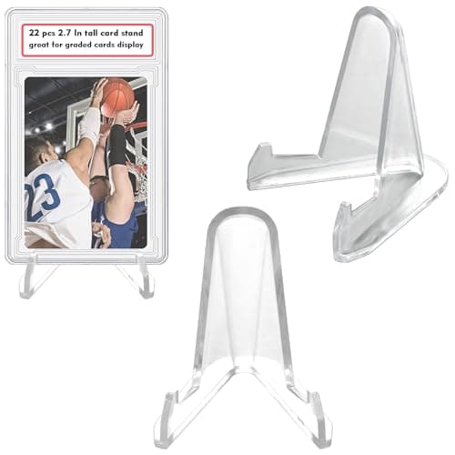 LRANFOW Thickened Acrylic Card Stands Mini Easel Holder, Sports Card Stands, Trading Graded Card Stand for Displaying Pocket Graded Card Challenge Medals Casino Chips, 22 Pack 2.7 Inch Tall Clear