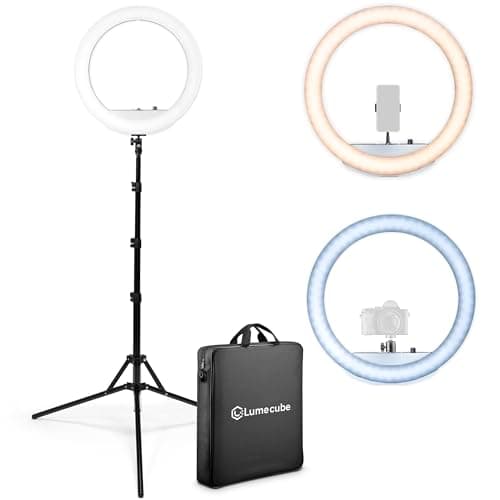 Lume Cube - LED Ring Light for Videos, Selfies, Live Streaming | 18" Circle Light with Stand, Phone Holder and Camera Stand, Laptop + 6.5 Tripod Stand