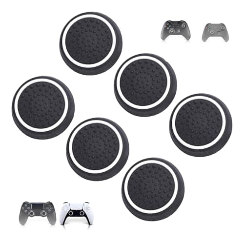6Pcs Silicone Thumb Stick Grips Caps Controller Grips Controller Thumb Grip | Performance Replacement Thumb Grips Compatible With PS3 / PS4 / PS5 / Xbox One 360 Controller(6Pcs All Black)