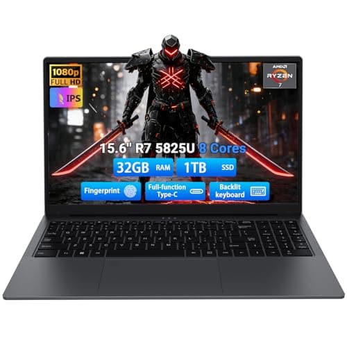 2026 Gaming Laptop 15.6 in Laptop Computer with AMD Ryzen 7 5825U Processor, 32GB DDR4, 1T SSD, FHD Display 1920*1080P, Win 11, Full-function Type-C & Backlit Keyboard (Black, 5825U, 32GB+1TB)