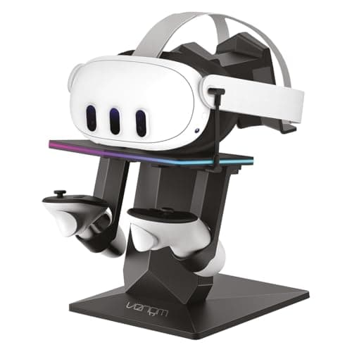 Venom RGB Charging Stand for Meta Quest 3S, Quest 3, Quest 2 & Quest Pro | USB-C Headset Charger & Display Stand with 7-Colour Lighting | VR Storage for Headset & Controllers | vr charging stand, USB-C headset charger, RGB display stand, 7 colour lighting, headset and controller storage