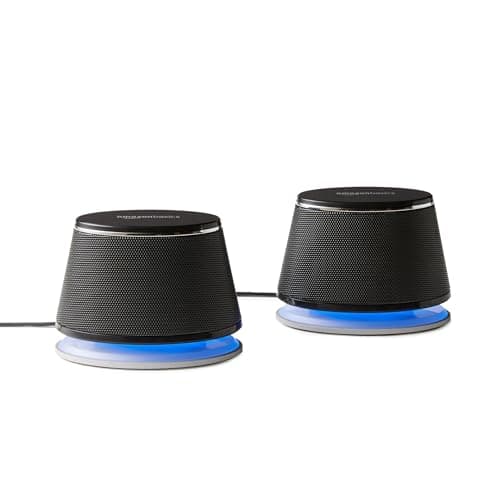Amazon Basics Stereo 2.0 Computer Speakers for Desktop PC or Laptop, 3.5mm Aux input, USB-Powered, 1 Pair, Black