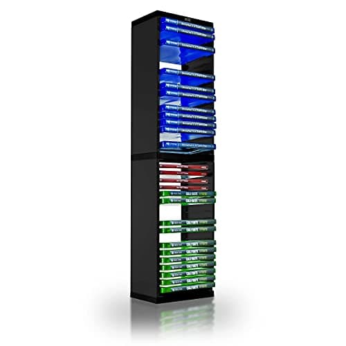 ADZ Game Storage Tower – Stores 36 Games or Blu-Ray Disks – Game Holder Rack for PS4, PS5, Xbox One, Xbox Series X/S Games and Blu-Ray Discs (Black)