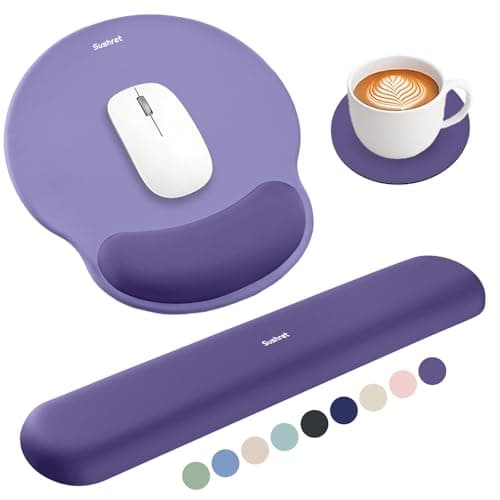 Sushret Mouse Mat and Keyboard Wrist Rest Set, 3-in-1 Gel Memory Foam Ergonomic Mouse Pad with Wrist Support, Gaming Mousepad Arm Cushion for Computer Office Desk Accessories Cute Setup,Purple