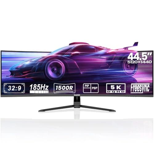 Gawfolk 44.5 Inch 5K Dual QHD Curved Gaming Monitor – 185Hz 1500R VA Screen, 5120x1440 Super Ultrawide 32:9, FreeSync/G-Sync, RGB Backlight, Built-in Speakers, 2x DP 1.4, 2x HDMI 2.1, PBP/PIP,VESA