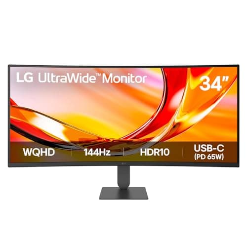 LG UltraWide U6 34U640B Curved Productivity Monitor | 34 inch WQHD 21:9 Office Screen, 144Hz, All-in-One USB Type-C, HDR10 & 99% sRGB, AMD FreeSync Premium, Height & Tilt Adjustable Stand
