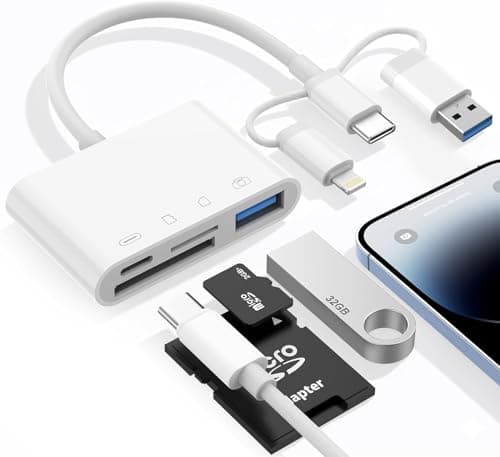 QGECEN 3-Port SD Card Reader for iPhone 15 16, Samsung S24 Ultra, Pixel, Nintendo Switch, Surface, Multi Memory Card Adapter with Lightning/USB-C/USB-A, SD/Micro SD/USB Slots for GoPro & Dashcam