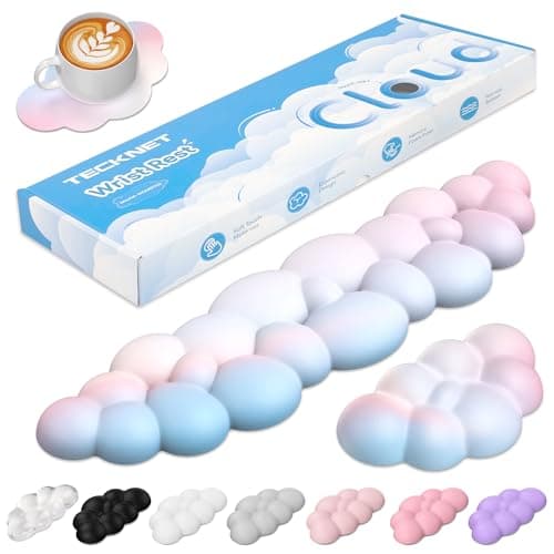 TECKNET Cloud Wrist Rest Keyboard Set, Memory Foam & PU Leather,Multicolor