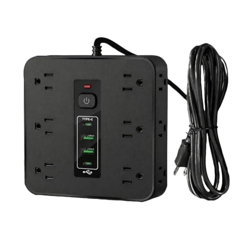16-in-1 Surge Protector Power Strip, 12 AC Outlets with 2 USB C and 2 USB A Ports, 6.6 Ft Braided Extension Cord, Wide Space Wall Mount Plug for Home Office，Black
