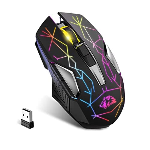 KUIYN X18 Wireless Gaming Mouse 2.4G, Rechargable-XG502, 600mAh Ultra-Long Life, 7 RGB Light, 2400 DPI, Intelligent Power Saving, Silent Click, USB Receiver, Optical, for PC/Mac/PS4/XBOX (Star Black)