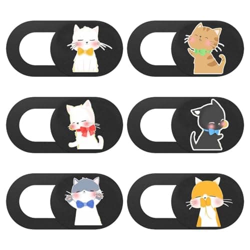 Wellrun 6PCS Laptop Camera Privacy Cover,Cute Webcam Shutter,Ultra Thin Privacy Protector,Camera Blocker Sticker for PC,Tablet,Smartphone(Cat)