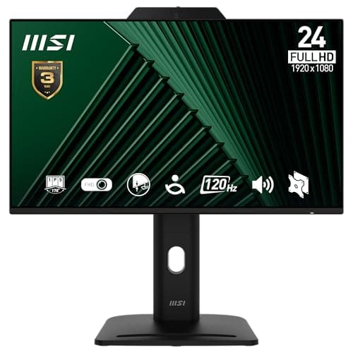 MSI PRO MP242PMG 23.8 Inch Full HD Office Monitor - 1920 x 1080 IPS Panel, 120Hz, Built- in camera, Eye-Friendly Screen, VESA, Display Kit Support, 4-Way Adjustable - HDMI, DisplayPort, D-Sub (VGA)