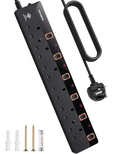 SURAIELEC 6 Way Extension Lead 5M, Surge Protected with Individual Switches