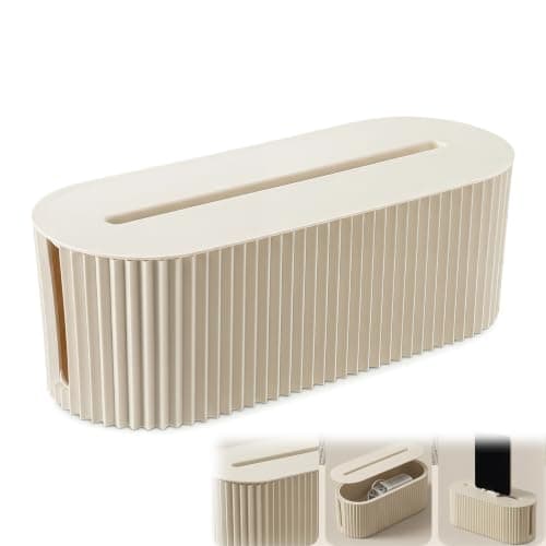 Cable Tidy Box, Cable Management Box Top Storage Cord Organizer Boxs 33 x 11 x 13cm Organizer Power Strips and Wires for Home and Office Use (Beige)
