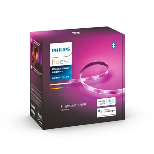 Philips Hue Lightstrip Plus v4 [2 m] White and Colour Ambiance Smart LED Lights Kit with Bluetooth, Smart Lighting Compatible with Alexa, Google Assistant and Apple HomeKit (Extendable)