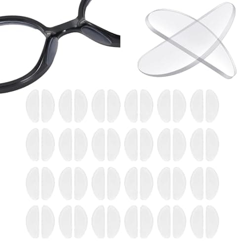 24 Pairs Silicone Glasses Nose Pads, 1mm Ultra-Thin Anti-Slip Adhesive Eyeglass Nose Grips, Clear Replacement Nose Cushions Protectors to Stop Glasses Slipping Down for Plastic Frames & Sunglasses
