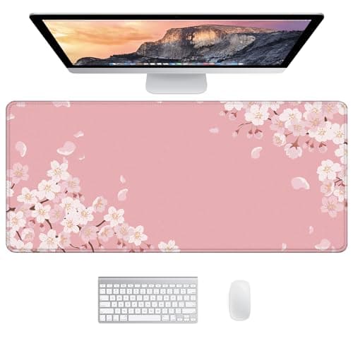 Pink Desk Mat Large Mouse Mat Gaming XXL 90 x 40cm, Japanese Cherry Blossom