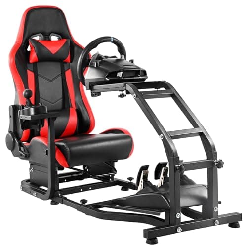 Dardoo Adjustable Gaming Racing Simulator Cockpit with Red Seat Fit for Logitech G29 G920 G923, for Thrustmaster T300,Steering Wheel Stand, Not Including Steering Wheel Pedal and Handbrake
