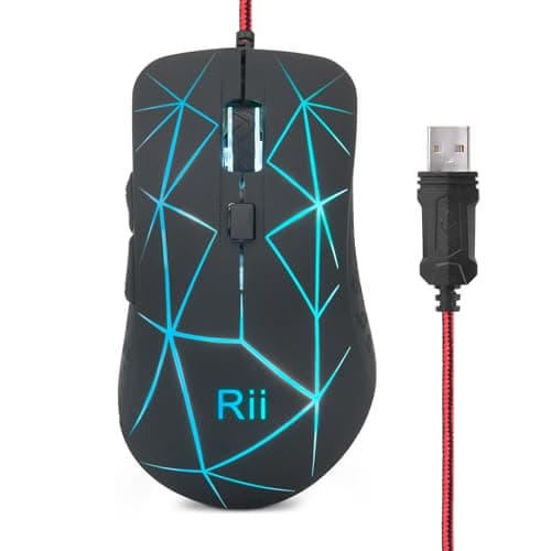 Rii Gaming Mouse, USB Wired Mouse with RGB Backlit and Adjustable Sensitivity Levels​,Ergonomic Mice with Side Buttons for Laptop Computer PC,Office Home Work