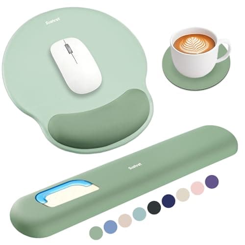 Sushret Mouse Mat and Keyboard Wrist Rest Set, 3-in-1 Gel Memory Foam Ergonomic Mouse Pad with Wrist Support, Gaming Mousepad Arm Cushion for Computer Office Desk Accessories Cute Setup,Green