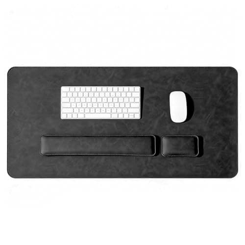 M.J COMFY-LIFE Three-Piece Set PU Leather Desk Pad Includes Large Mouse Pad + Keyboard Wrist Rest + Mouse Wrist Rest for Keyboard and Laptop Home Office Desk Pads (Black, 70cm*35cm)
