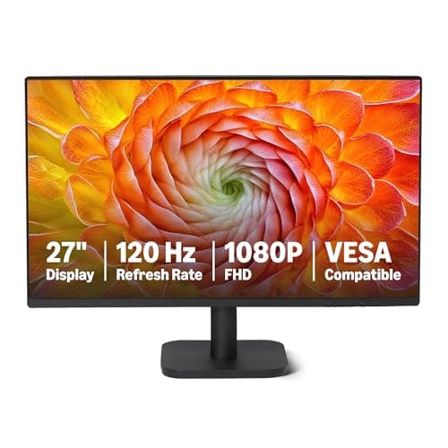 Amazon Basics 27-inch Computer Monitor, 120Hz, FHD 1080P, HDMI, DP, VGA, VESA Compatible, Black, for Office and Home