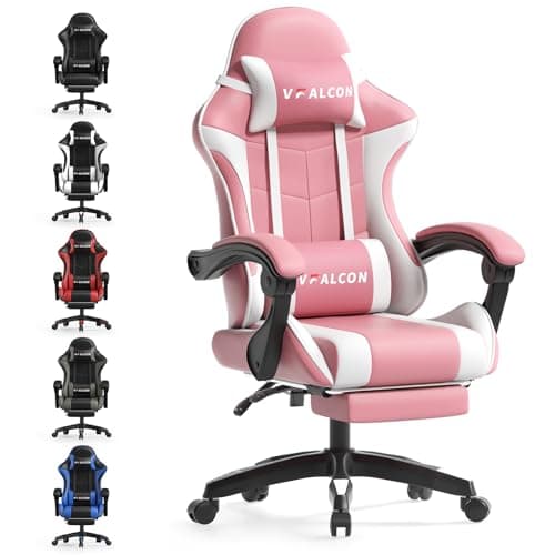 Vfalcon XTREME Gaming Chair – Ergonomic Reclining Chair with Footrest, 360° Swivel, Height Adjustable (Pink)