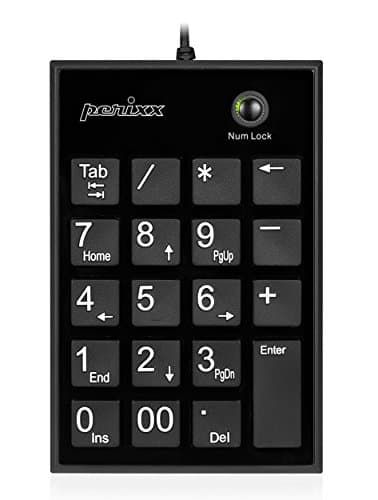 Perixx PERIPAD-202UB, Numeric Keypad for Laptop - USB - Tab Key Feature - Full Size 19 Keys - Big Print Letters - Silent X Type Scissor Keys - Black
