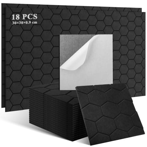 18 PCS Sound Proofing Panels Self Adhesive, 30×30×0.9cm Acoustic Wall Panels, Black Acoustic Foam for Recording Studio, Game Room, Music Room, Home Cinema