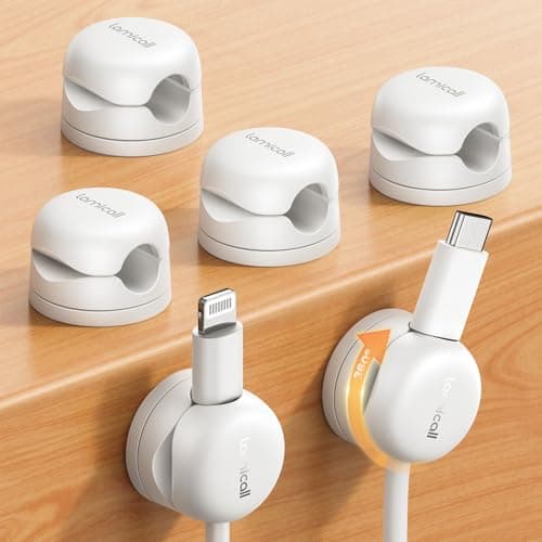 Lamicall [360° Rotatable] Spring Cable Holder Clips, 6 Pack Cord Management