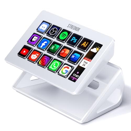 Streonor Stream Controller S15 Studio deck with 15 Keys and Info Display | Macro Control Keypad for OBS, Twitch, Discord, etc, Perfect for Live Streaming, Gaming, Editing, Works with Mac & PC -White