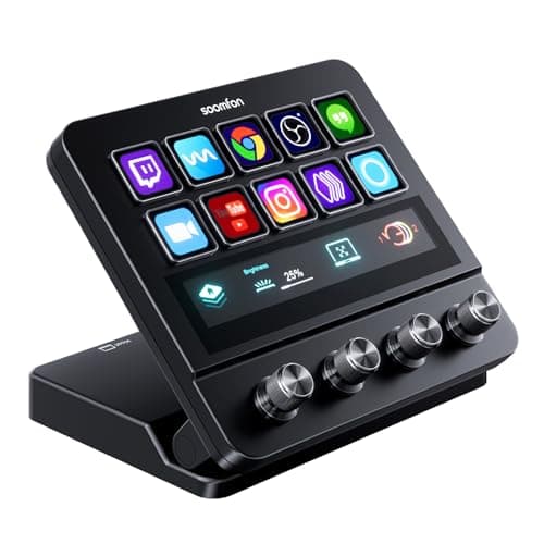 SOOMFON Stream Controller Studio Deck 10 Keys, 4 Dials, Touch Strip Display | 10 LCD Buttons, Touch Strip Display, 4 Multifunction Dials to Trigger Actions, Compatible with OBS, Twitch, Discords, Youtube