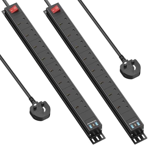 2 Packs - 8 Way Power Strip Surge Protector USB C PD20W, Wall Mount Power Strip for Home Office, 1.8M Cable Extension Cord, Black