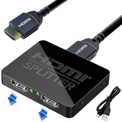 GLOBAL TECH HDMI Splitter 1 in 2 Out – 4K HDMI Splitter for Dual Monitors – 2 Way Hdmi Adapter Support 4K 3D 1080P for Fire Stick, PS4, Xbox, Sky Q Box, Blu-ray DVD