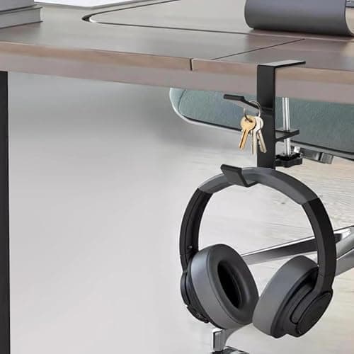 JYTDBCS Metal Headphone Hook, Headphone Hanger with Double Hooks, Universal Aluminum Alloy Gaming Headphone Stand Under Desk, Non-Slip Adjustable Desk Headphone Hanger Hook