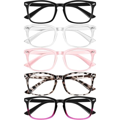 Okany 5 Pack Blue Light Blocking Glasses Women Men, Square Computer Frame | 99.9% Anti Glare Blue Light Filter Specs Stops Digital Eye Strain Screen Fatigue & Headaches For Office Desk Monitor Work