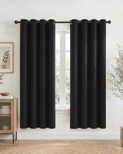 PONY DANCE Black Eyelet Blackout Curtains 72 Drop, Thermal Insulated Room Darkening Drapes for Gaming Room & Cinema, Essential Energy Saving Privacy Noise Reducing, 2 Panels W52 xL72