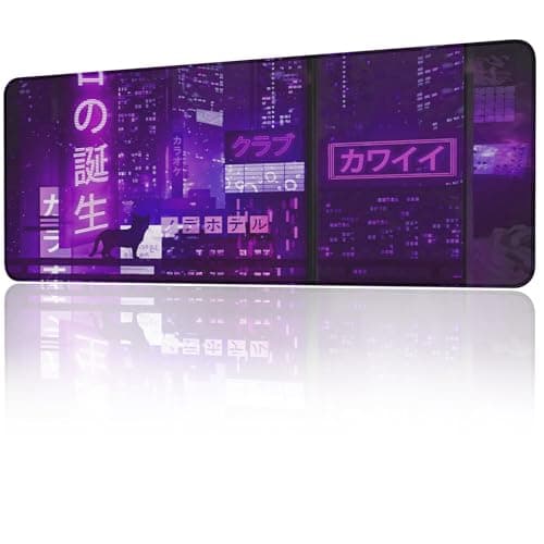 EFISH Japanese Mouse Pad (31.5 × 11.8 × 0.12 inch) Extended Large Mouse Mat Desk Pad, Stitched Edges Mousepad,Non-Slip Rubber Base,Keyboard Pad,Gaming Mouse Pad (Purple Signage - Muose Pad)