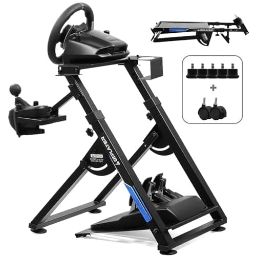 GTPLAYER Steering Wheel Stand for G25 G27 G29 G920 Foldable Racing Wheel Stand with Cup Holder Adjustable Height/Angle, Driving Simulator Gaming Wheel Stand