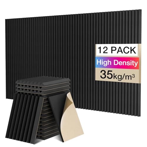 Sonic Acoustics Self Adhesive Acoustic Foam 12 Pack Set, 1" X 7.8" X 11.8" (2.5X20X30cm) Sound Proofing Panels, Denseness 35kg/m³, Acoustic Foam Panels for Recording Studio Office Home